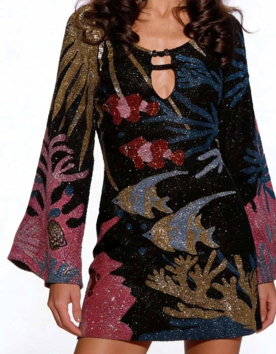 Palazzo Beaded Black Mini Dress