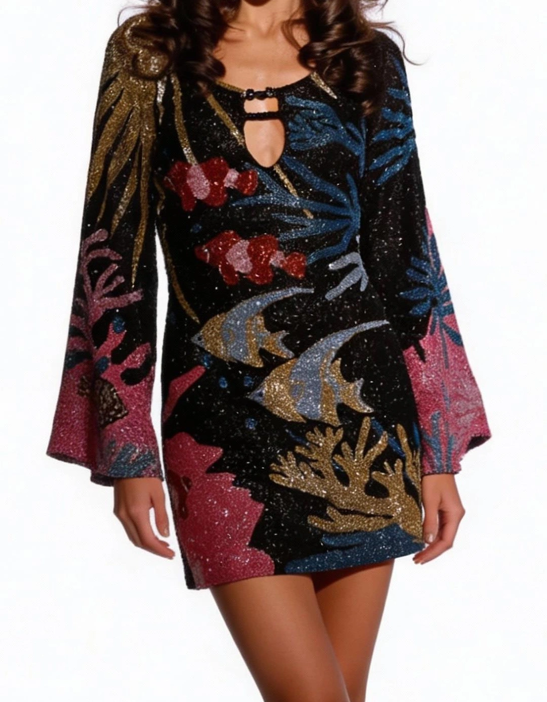 Palazzo Beaded Black Mini Dress