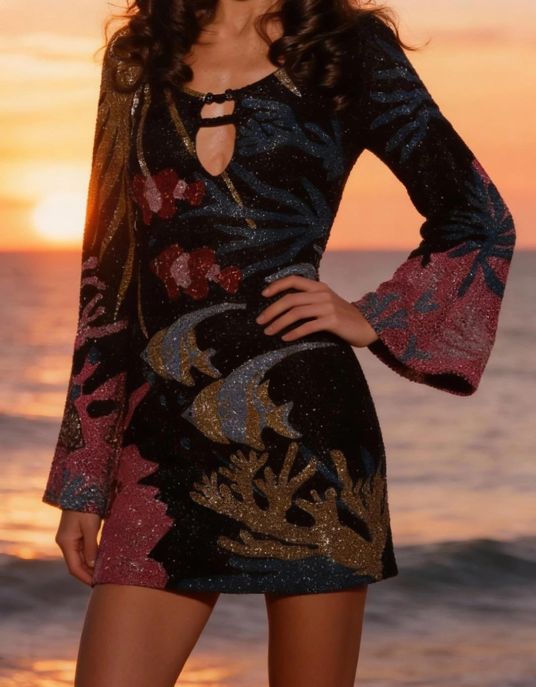 Palazzo Beaded Black Mini Dress