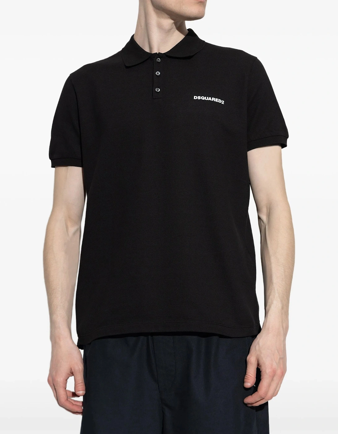 Logo Print Piqué Polo Shirt in Black