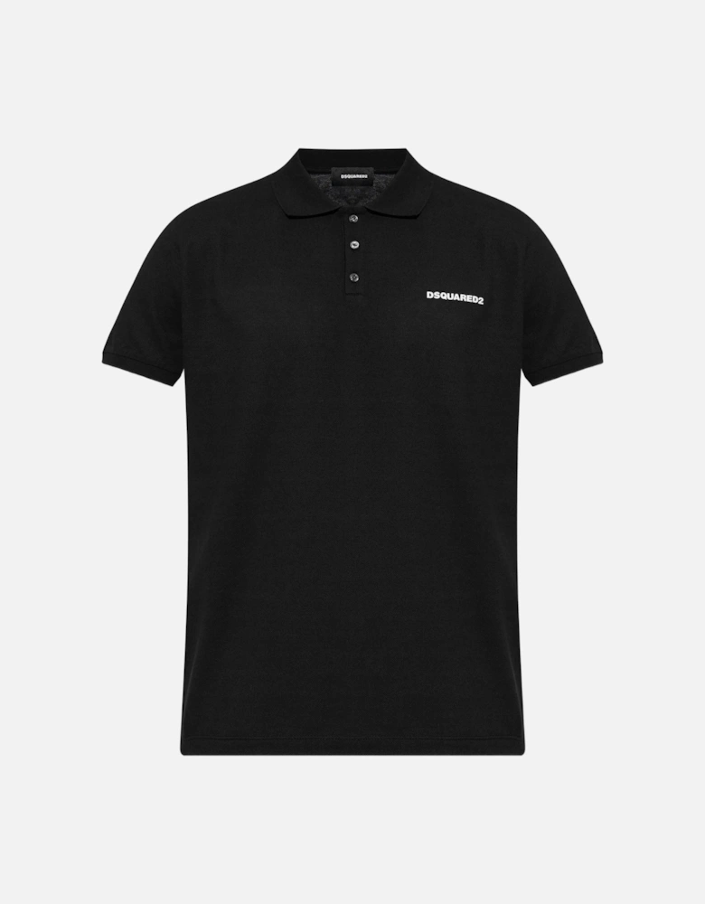 Logo Print Piqué Polo Shirt in Black
