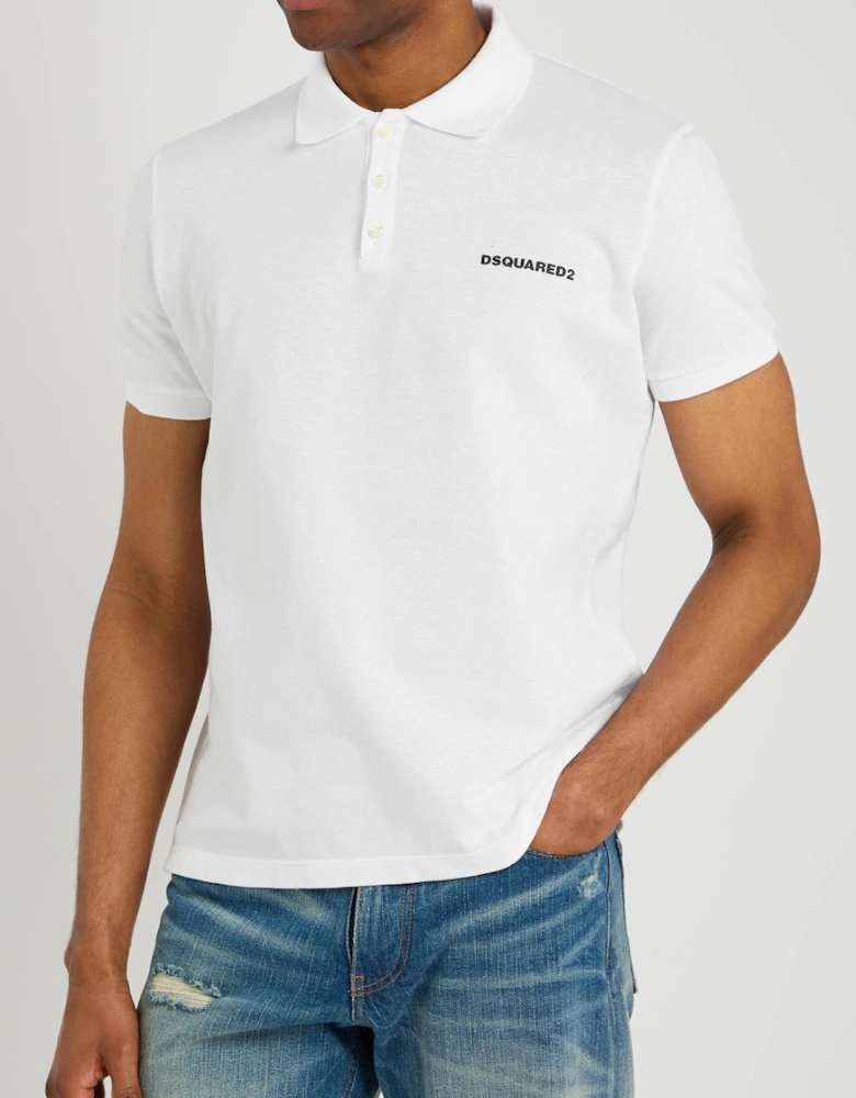 Logo Print Piqué Polo Shirt in White