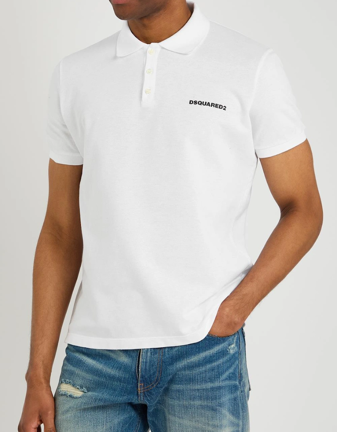 Logo Print Piqué Polo Shirt in White