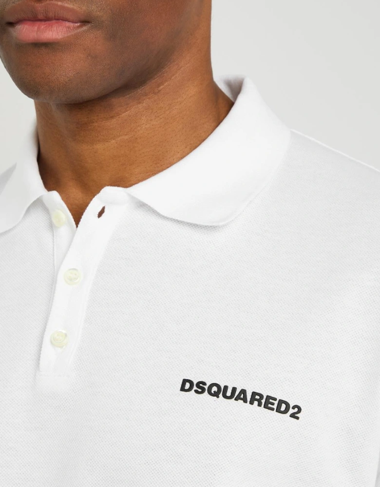 Logo Print Piqué Polo Shirt in White