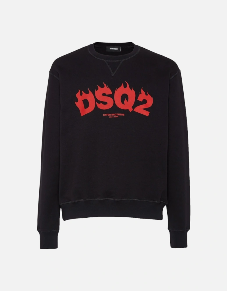 DSQ2 Flame Print Sweatshirt in Black