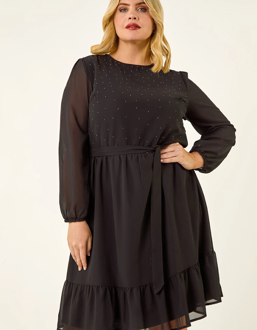 Curve Hotfix Tie Waist Dress, 2 of 1