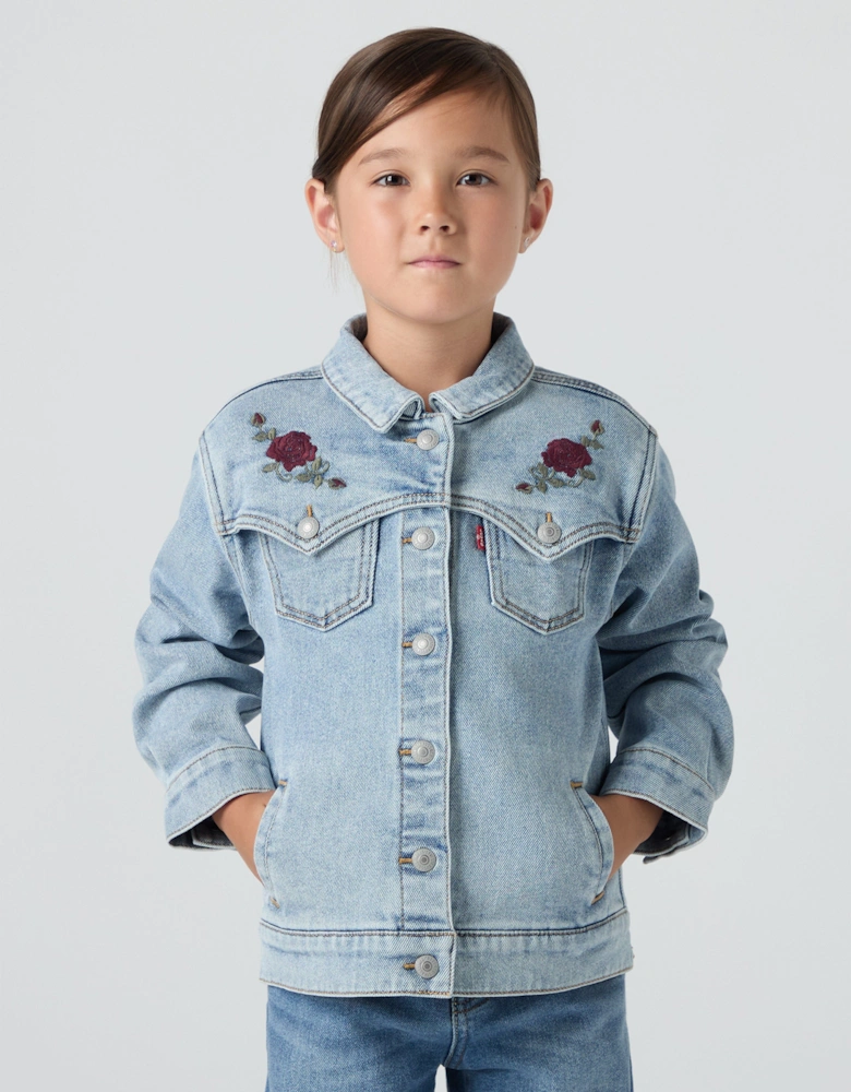 Girls Oversized Western Trucker Jacket in Blue