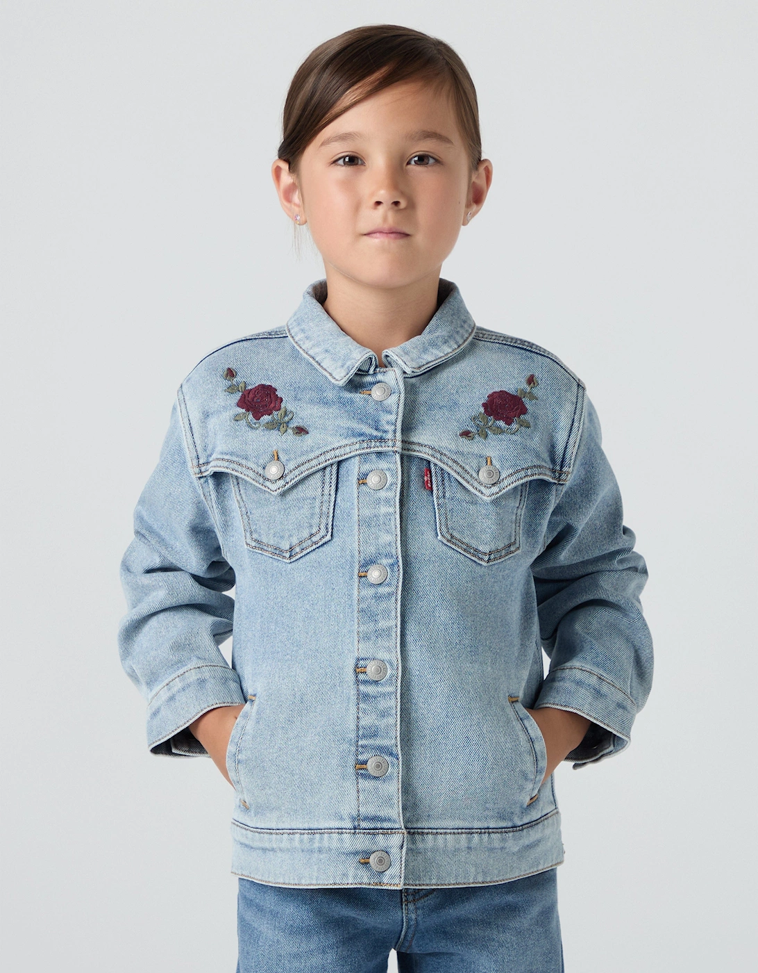Girls Oversized Western Trucker Jacket in Blue