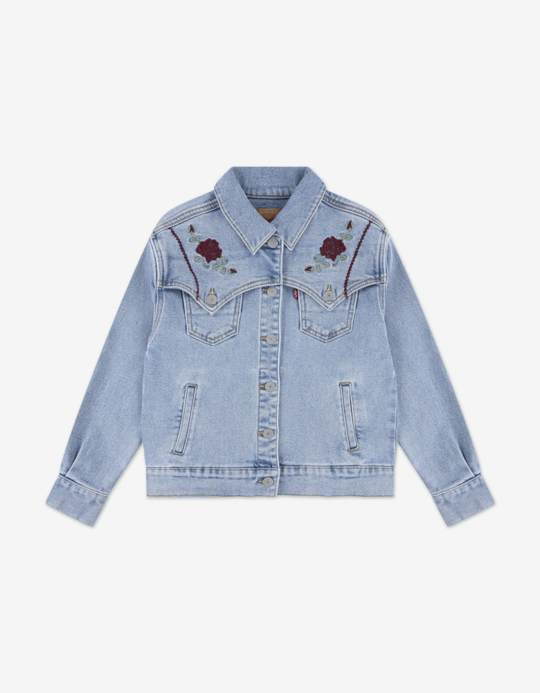 Girls Oversized Western Trucker Jacket in Blue