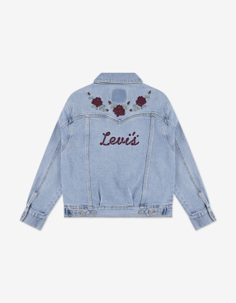 Girls Oversized Western Trucker Jacket in Blue