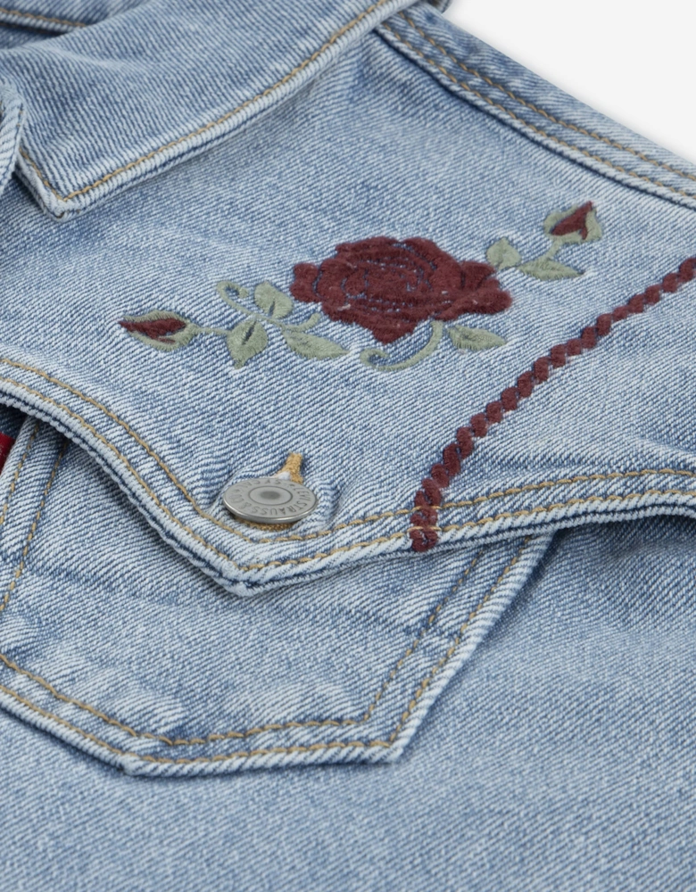 Girls Oversized Western Trucker Jacket in Blue