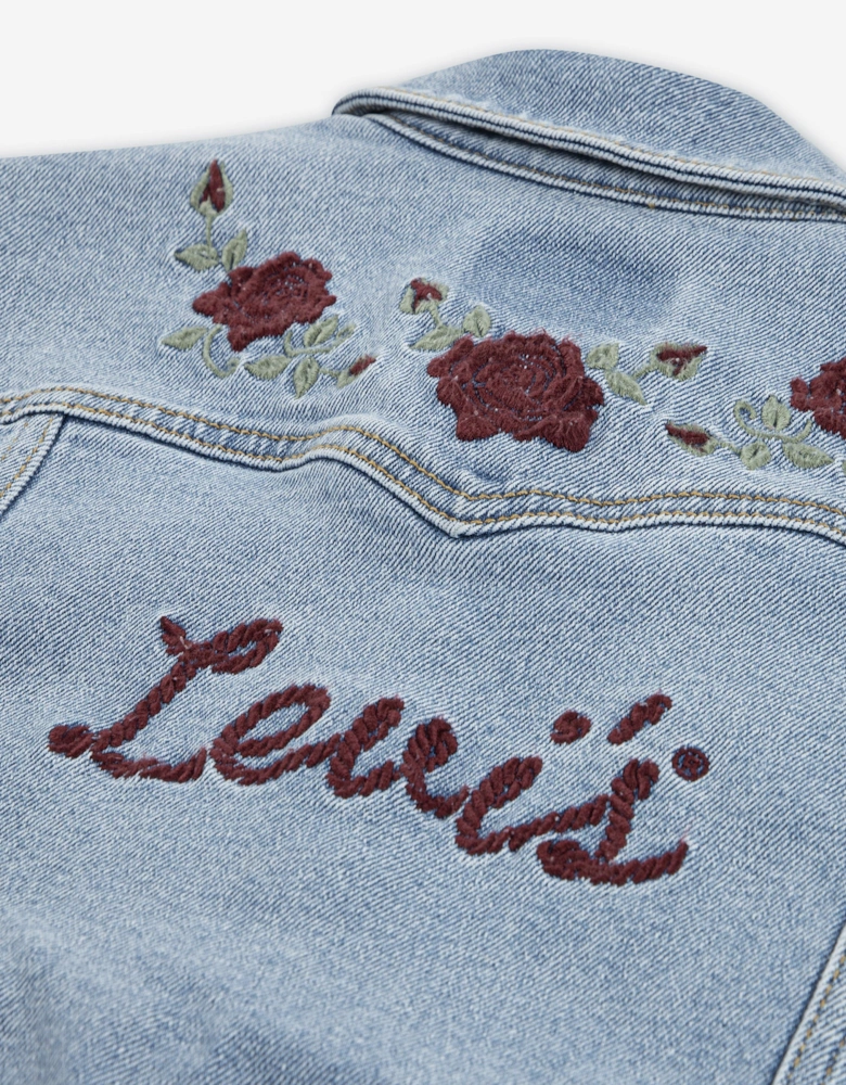 Girls Oversized Western Trucker Jacket in Blue