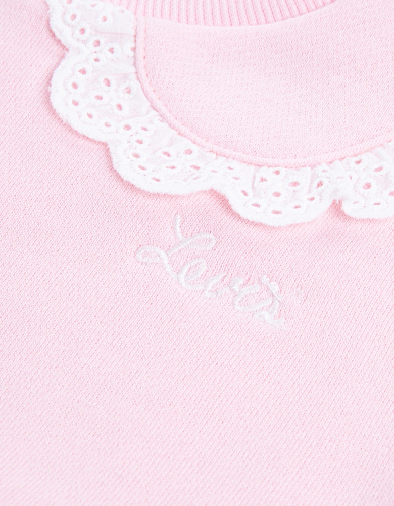 Baby Girls Peter Pan Collar Sweatshirt in Pink