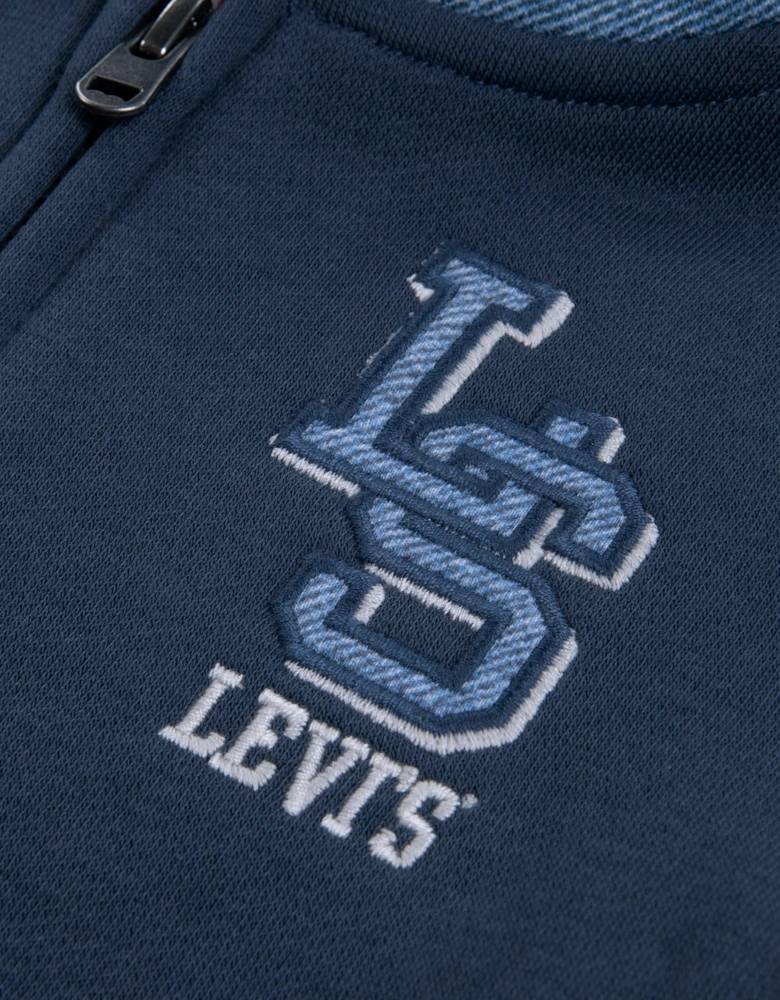 Baby Boys Knit Denim Zip Up Top in Navy