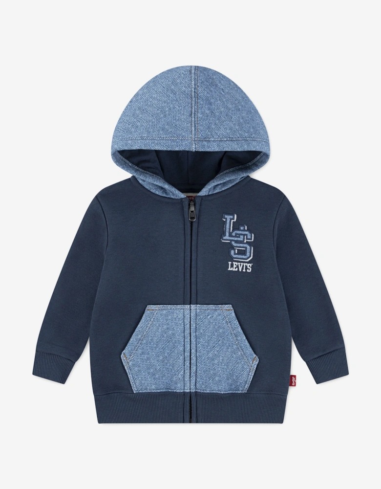 Baby Boys Knit Denim Zip Up Top in Navy