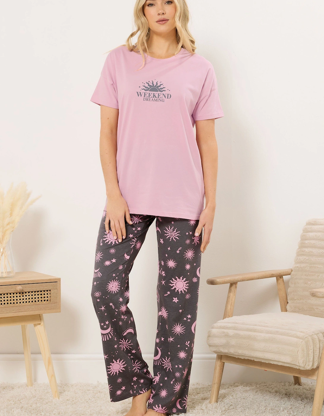 Tall 'Weekend Dreaming' Slogan Pyjama Set, 2 of 1