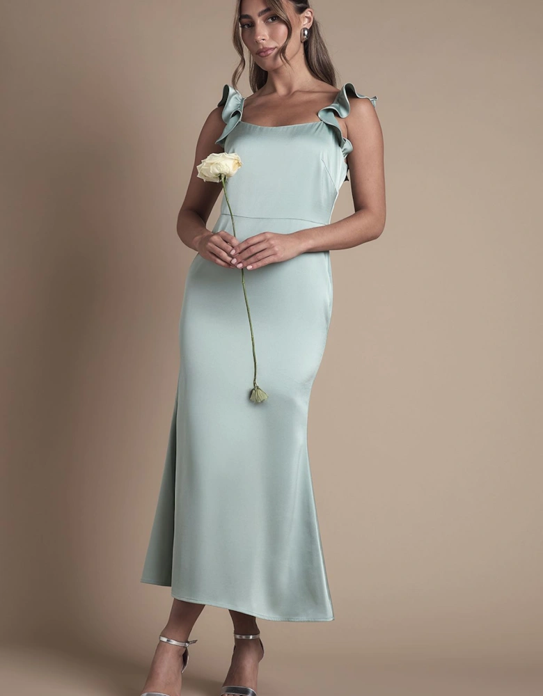 by Coast Ruffle Square Neck Satin Bridesmaid Midi Dress