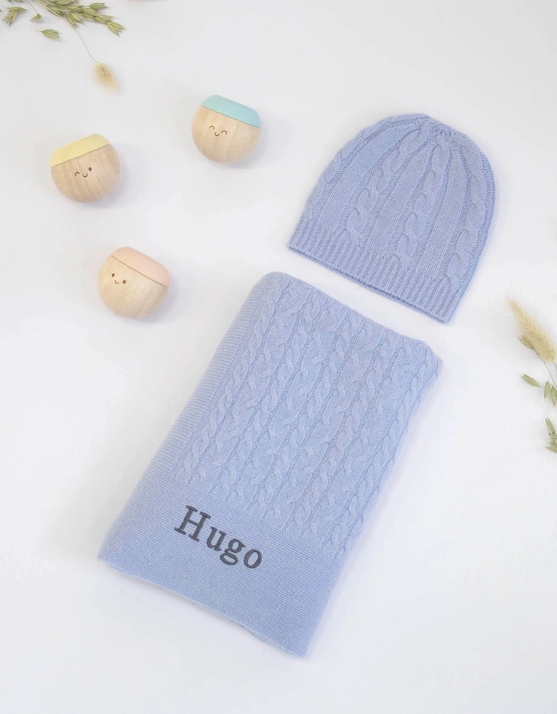 CABLE KNIT CASHMERE AND SENSORY BALLS - CORNFLOWER BLUE