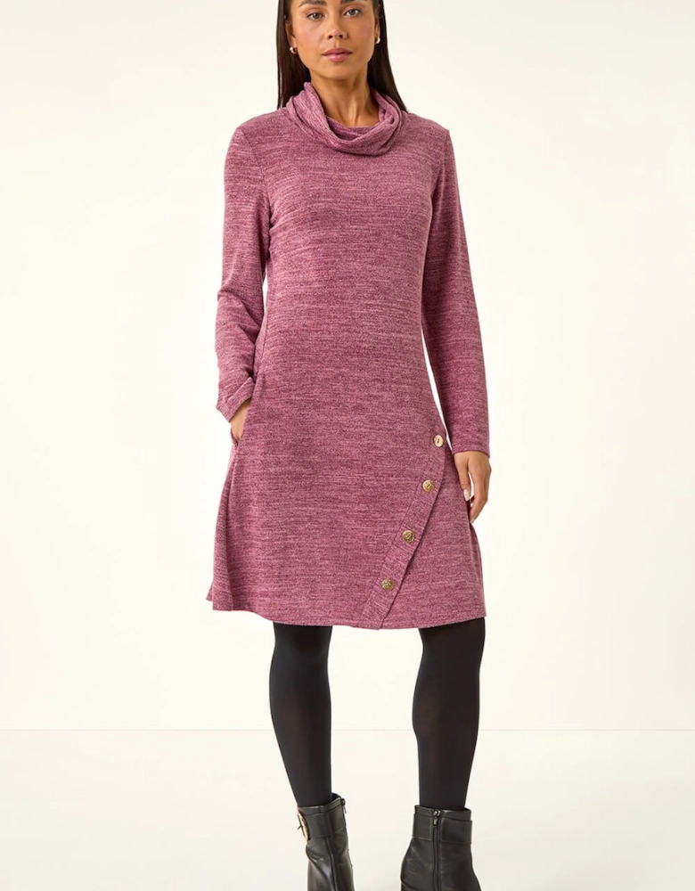 Petite Soft Marl Buttoned Cowl Neck Dress