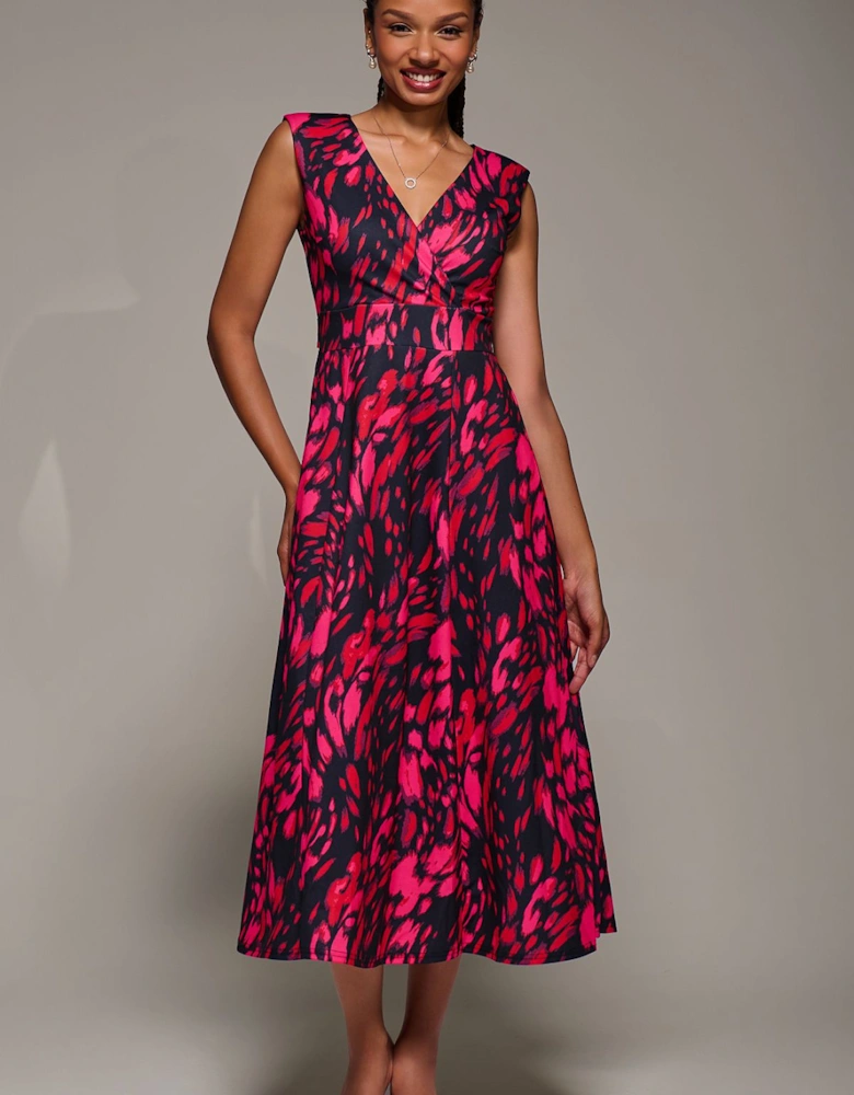 V-Neck Fit & Flare Scuba Midaxi Dress