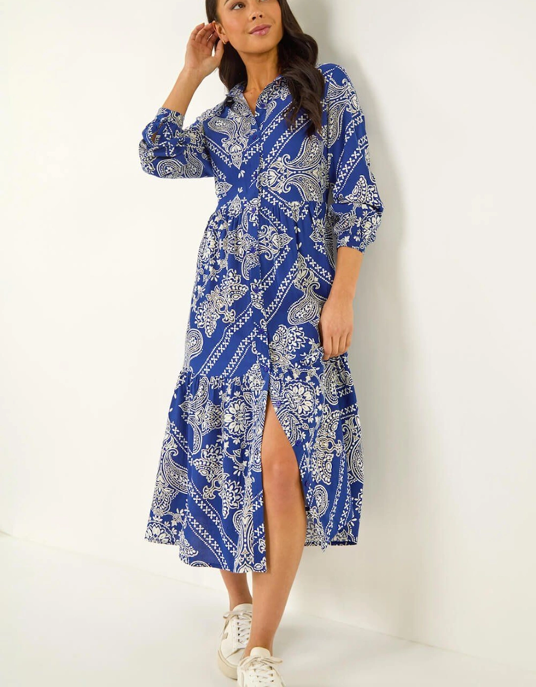 Petite Print Tiered Shirt Midi Dress, 2 of 1