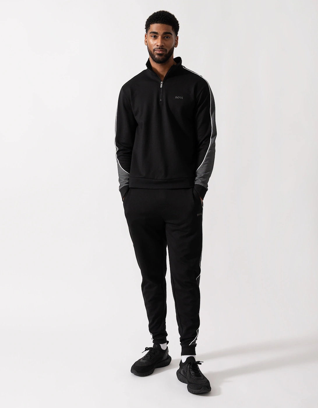 BOSS Orange Mens 1/4 Zip Loungewear Tracksuit Jacket - Black 001