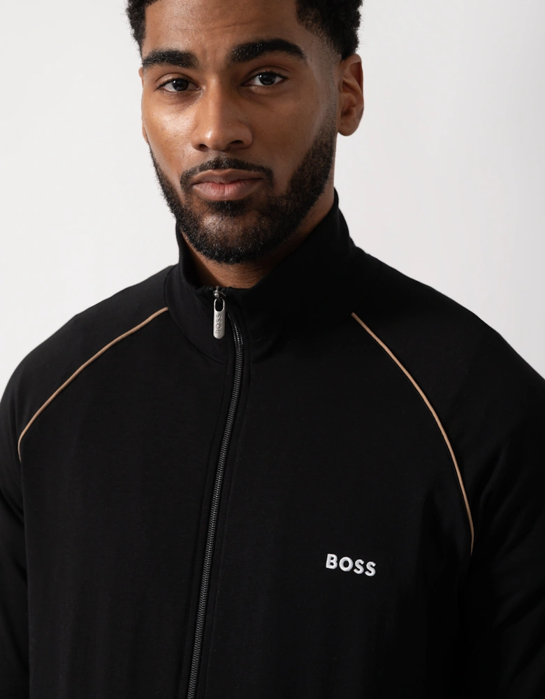 BOSS Orange Mix&Match Mens Logo-Embroidered Full Zip Loungewear Jacket in Stretch-Cotton Jersey - Black 002