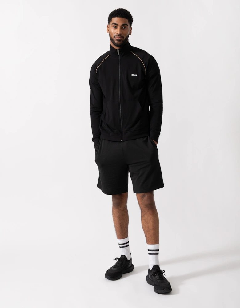 BOSS Orange Mix&Match Mens Logo-Embroidered Full Zip Loungewear Jacket in Stretch-Cotton Jersey - Black 002
