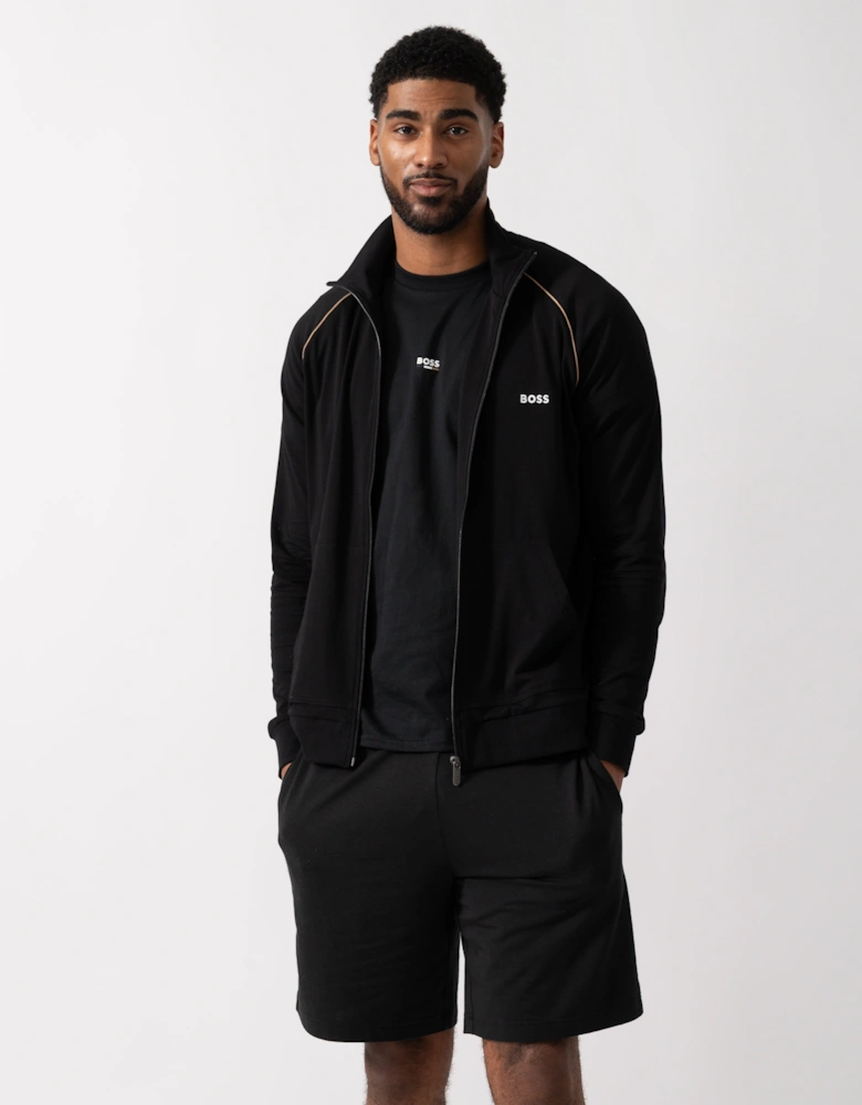 BOSS Orange Mix&Match Mens Logo-Embroidered Full Zip Loungewear Jacket in Stretch-Cotton Jersey - Black 002