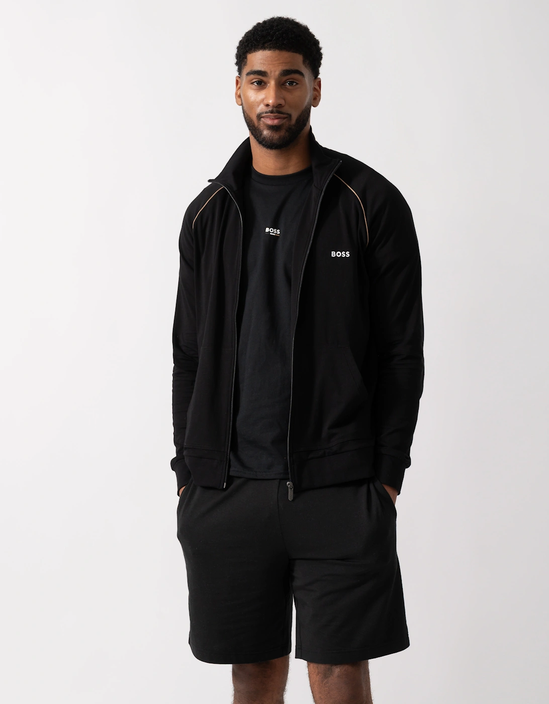 BOSS Orange Mix&Match Mens Logo-Embroidered Full Zip Loungewear Jacket in Stretch-Cotton Jersey - Black 002, 5 of 4