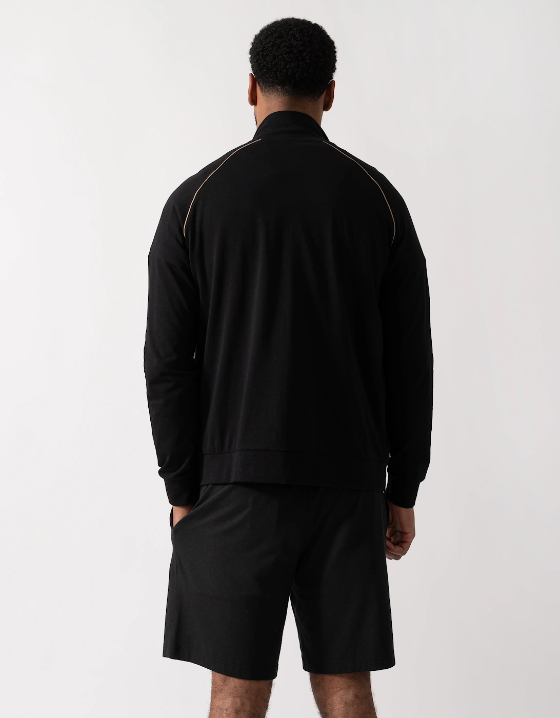 BOSS Orange Mix&Match Mens Logo-Embroidered Full Zip Loungewear Jacket in Stretch-Cotton Jersey - Black 002