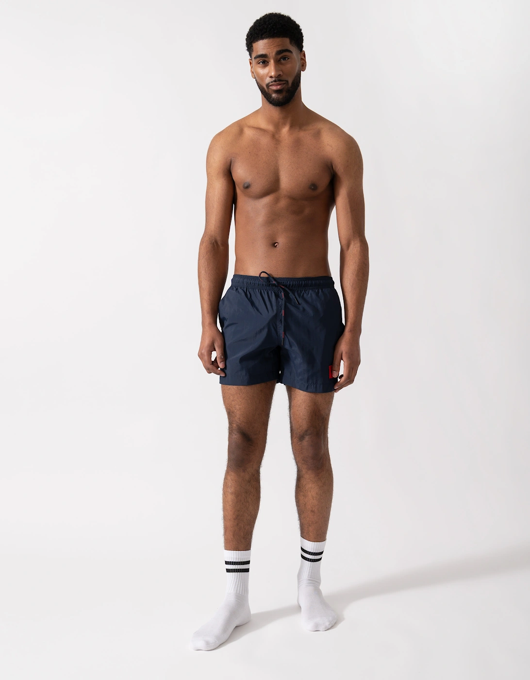 HUGO Dominica Mens Quick-Drying Swim Shorts In Recycled Material With Logo - Dark Blue 405