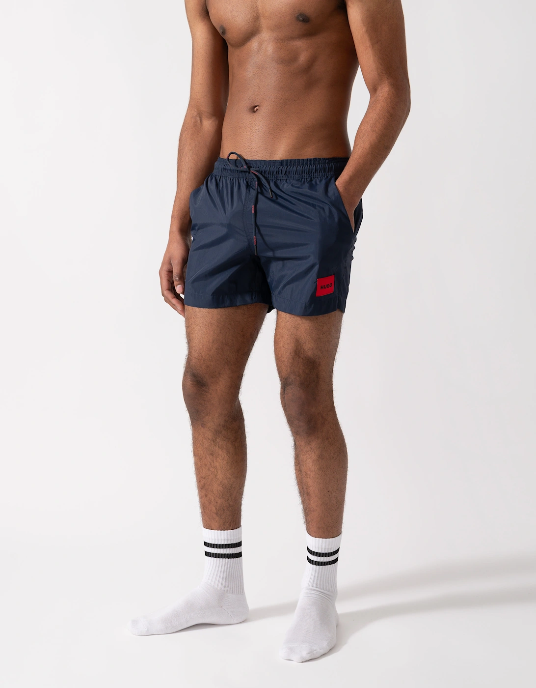 HUGO Dominica Mens Quick-Drying Swim Shorts In Recycled Material With Logo - Dark Blue 405, 5 of 4