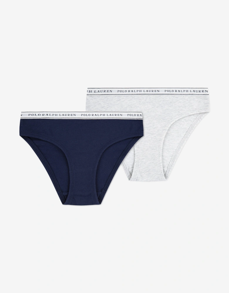 Girls 2 Pack Printed Knickers Set in Navy