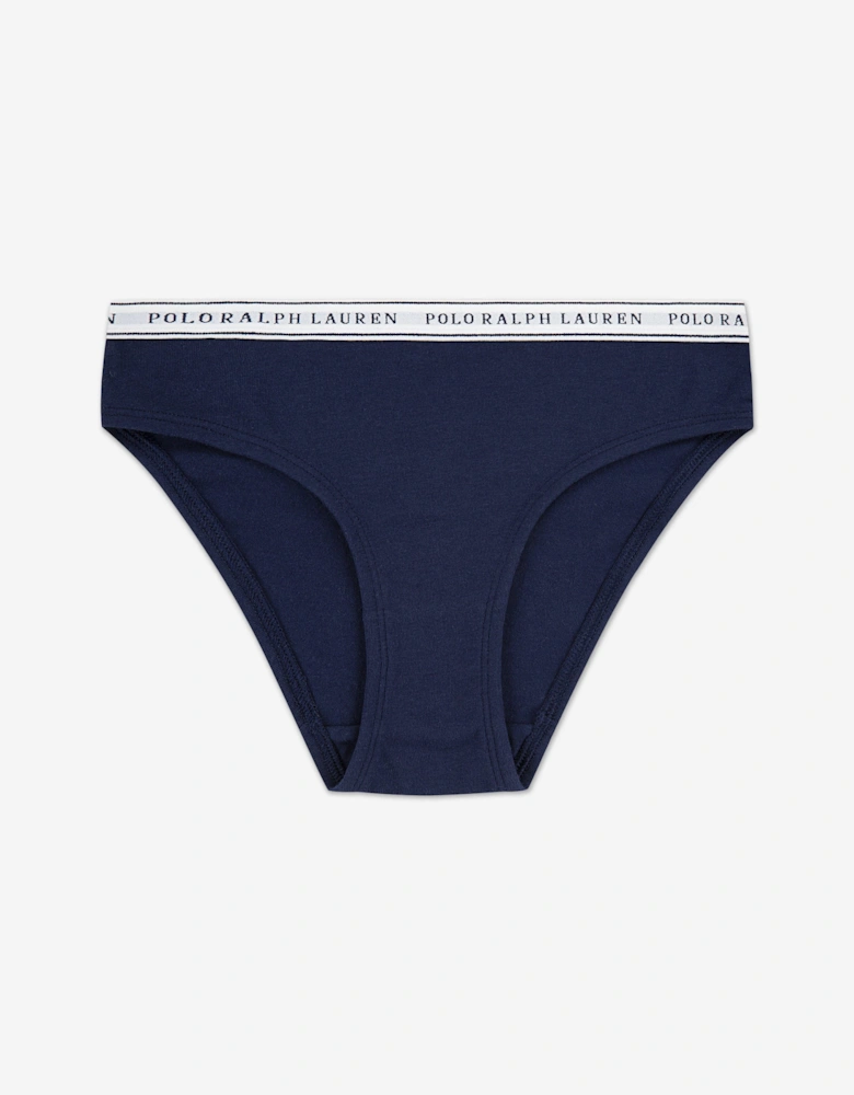 Girls 2 Pack Printed Knickers Set in Navy