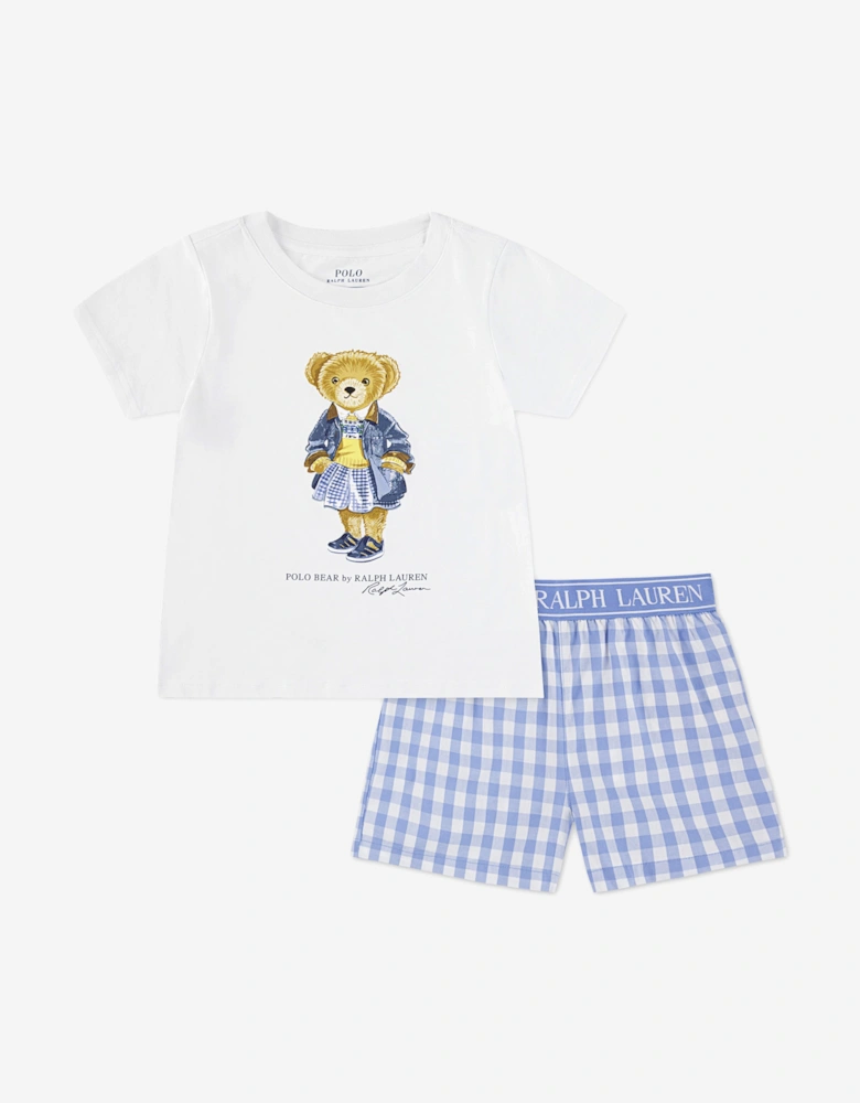 Girls Polo Bear Short Pyjamas Set in Blue