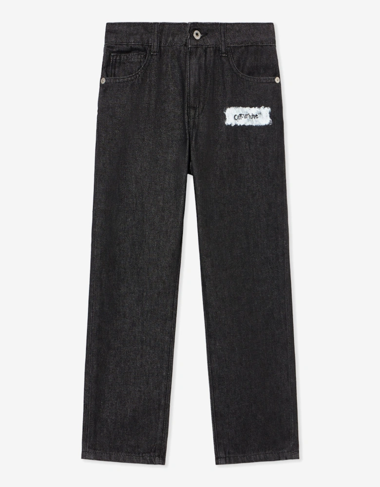 Boys Diagonal Sponge Denim Jeans in Black