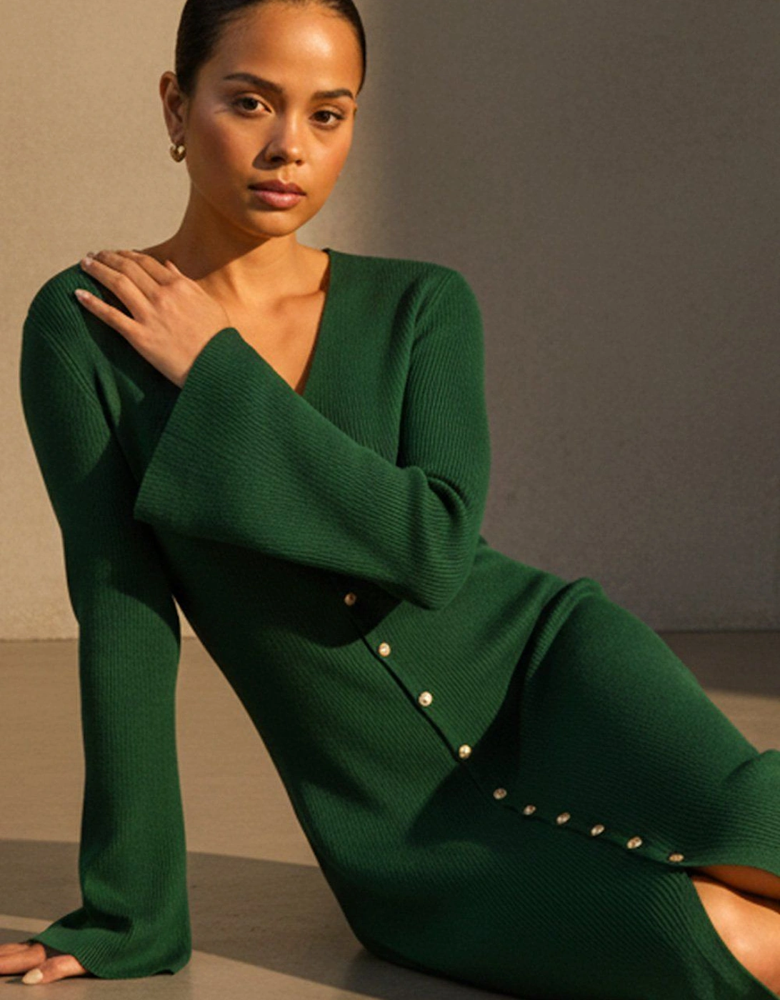 Petite Knitted Button Detail Midi Dress, 2 of 1