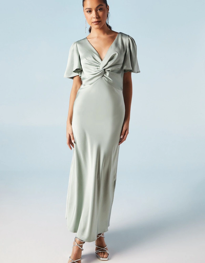 by Coast Satin Twist Front Angel Sleeve Midi Bridesmaid Dress