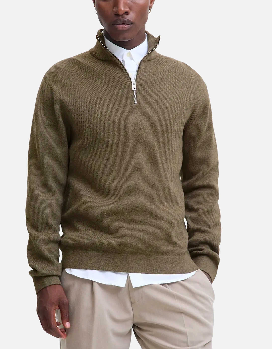 JPR BLAMILANQ Stitch Knit Half Zip Stone Grey Melange