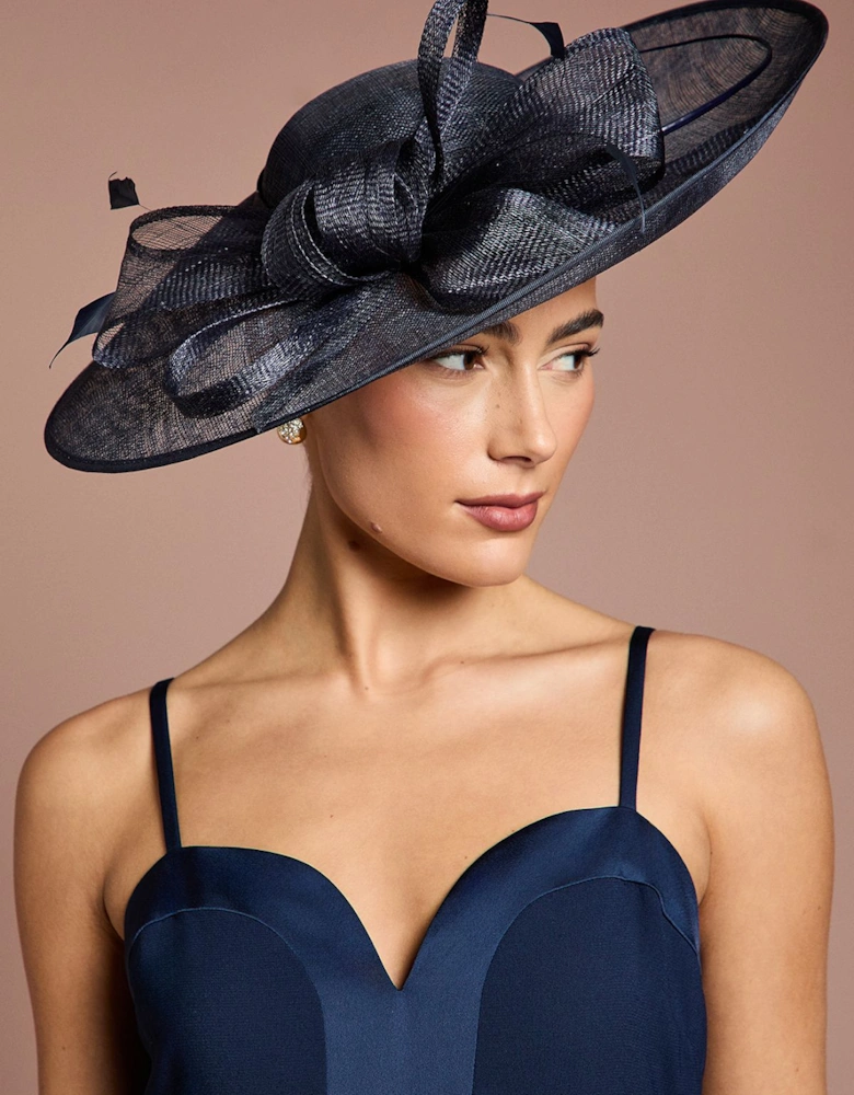 Bow And Feather Wide Brim Fascinator