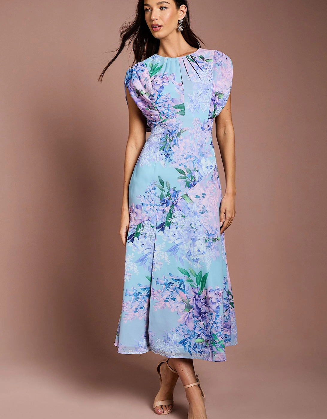 Cap Sleeve Floral Chiffon Midi Dress, 2 of 1