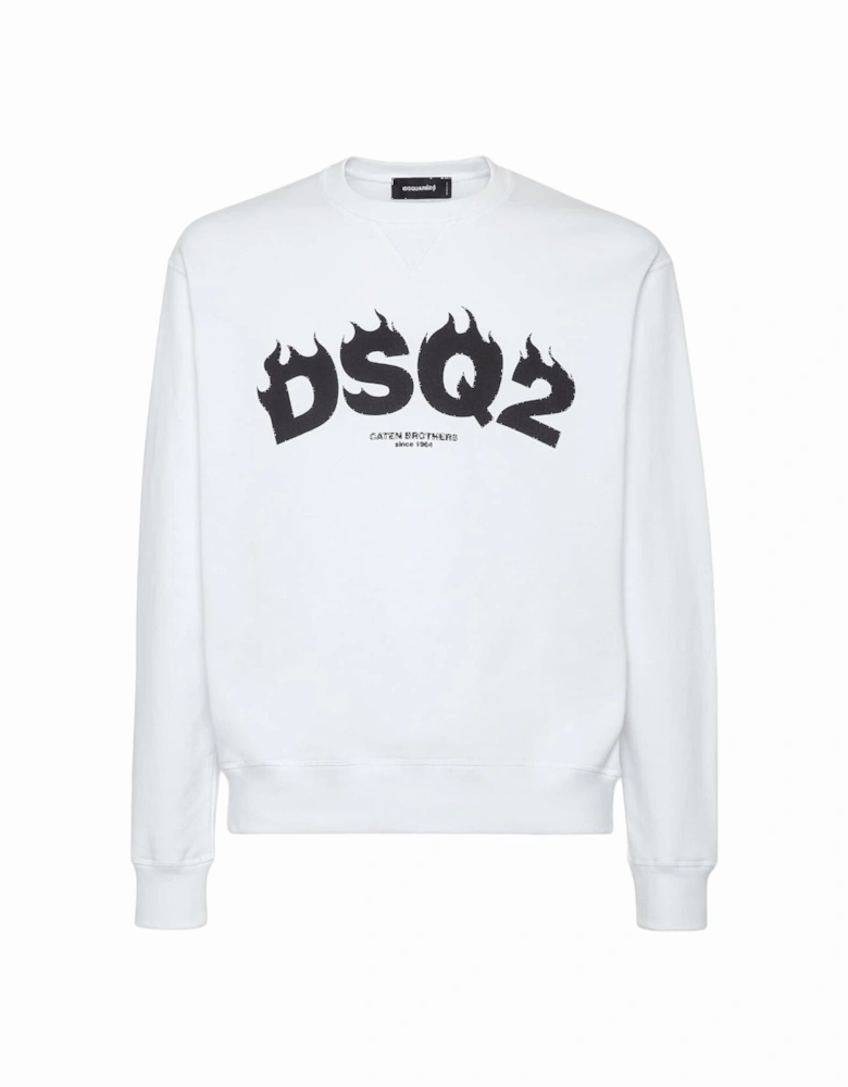 DSQ2 Flame Print Sweatshirt in White
