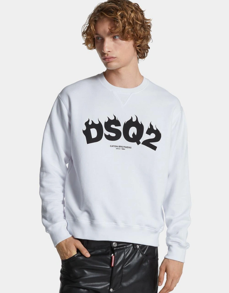 DSQ2 Flame Print Sweatshirt in White