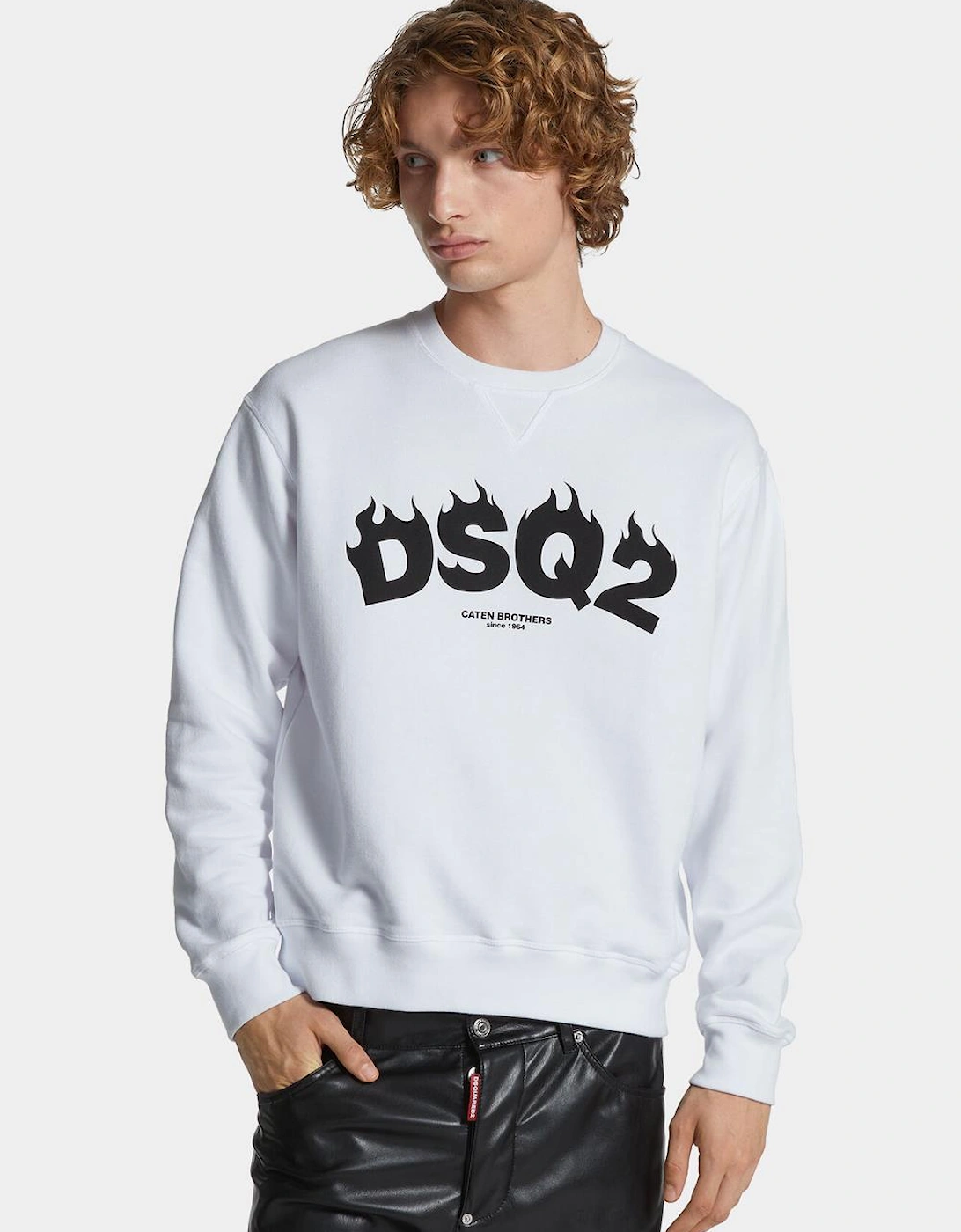 DSQ2 Flame Print Sweatshirt in White