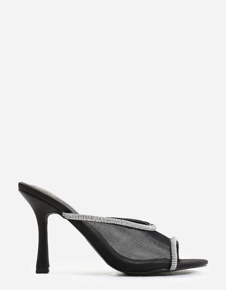 'Lizzie' Open Toe Mules With Crystal Trim