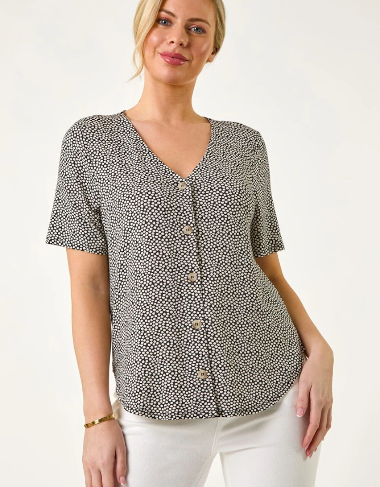 Petite Spot V-Neck Stretch Blouse