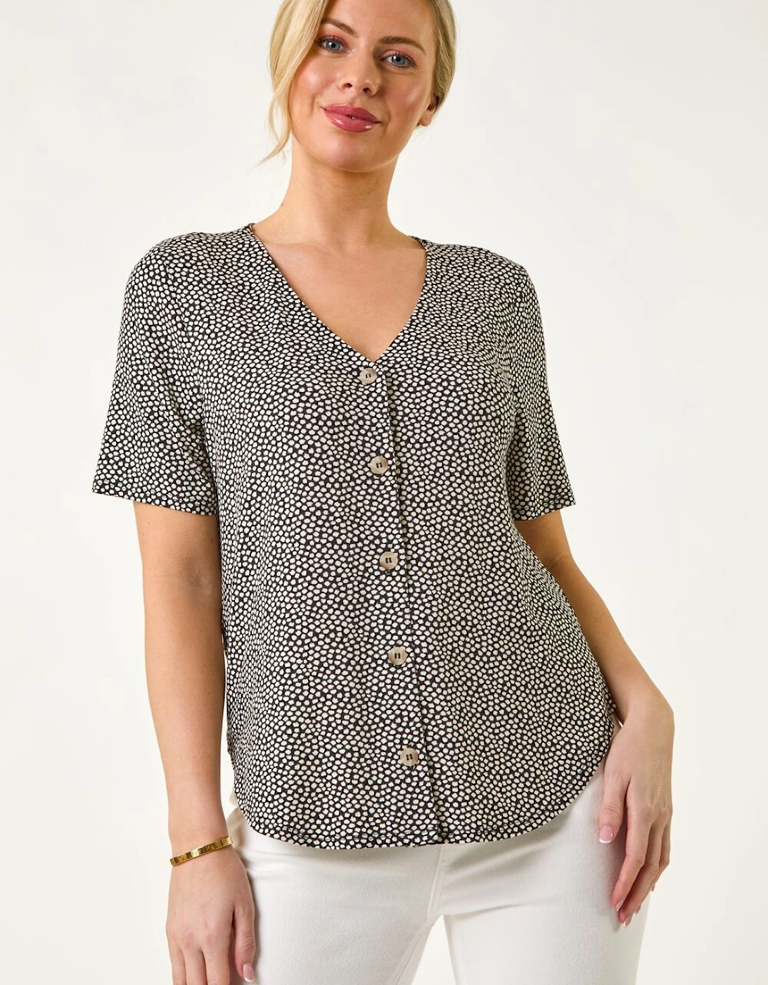 Petite Spot V-Neck Stretch Blouse, 2 of 1