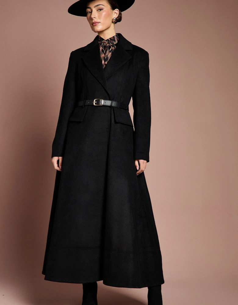 Lisa Tan Occasion Skirt Detail Belted Longline Coat