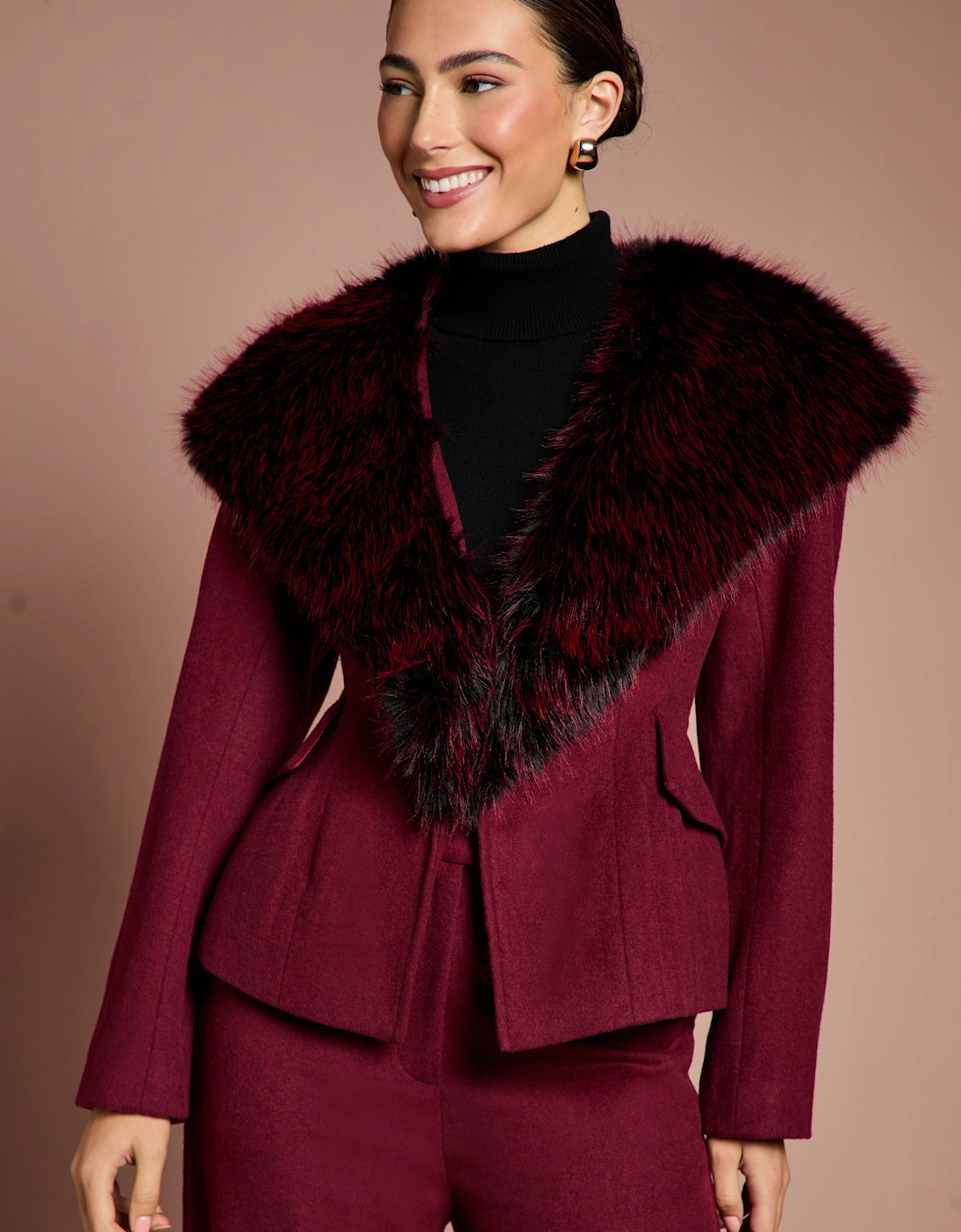 Lisa Tan Fur Trim Premium Jacket With Wadding, 2 of 1